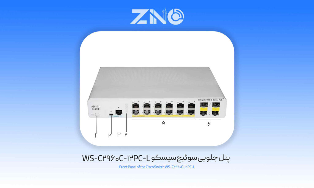سوئیچ 12 پورت سیسکو مدل WS-C2960C-12PC-L 1 پنل جلویی سوئیچ سیسکو WS-C2960C-12PC-L